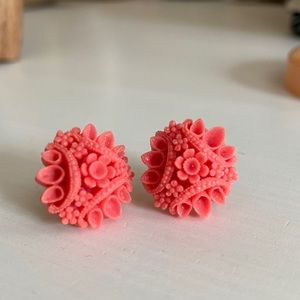 Coral floral earrings